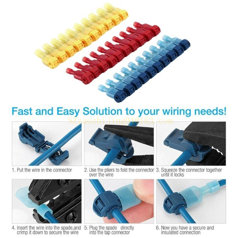 60pcs Quick Wire Splices T-Tap Connectors Male Spades Terminals for Fast Wiring Top Sale