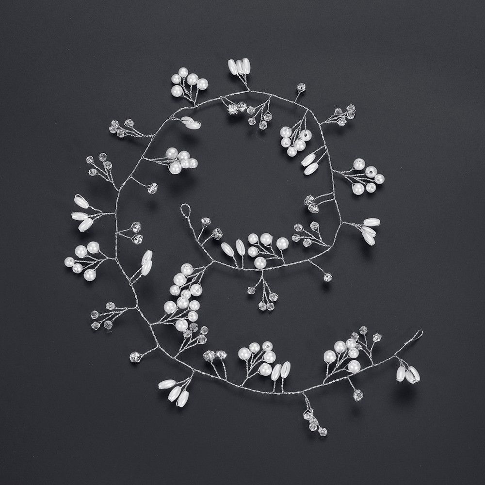 Romantic Long Chain Headpiece Diamante Headband Bride Accessories Pearl Crystal Wedding Hair Vine