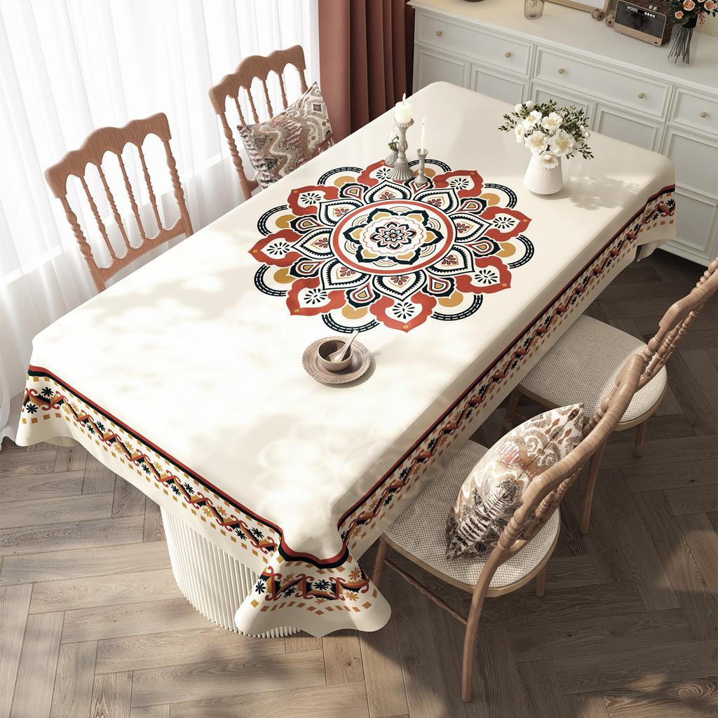 Ethnic Style Waterproof Tablecloth Family Gathering Oil Proof Wash Free Dining Table Mat Easy To Maintain Thick Anti Slip Desktop Protective Cover