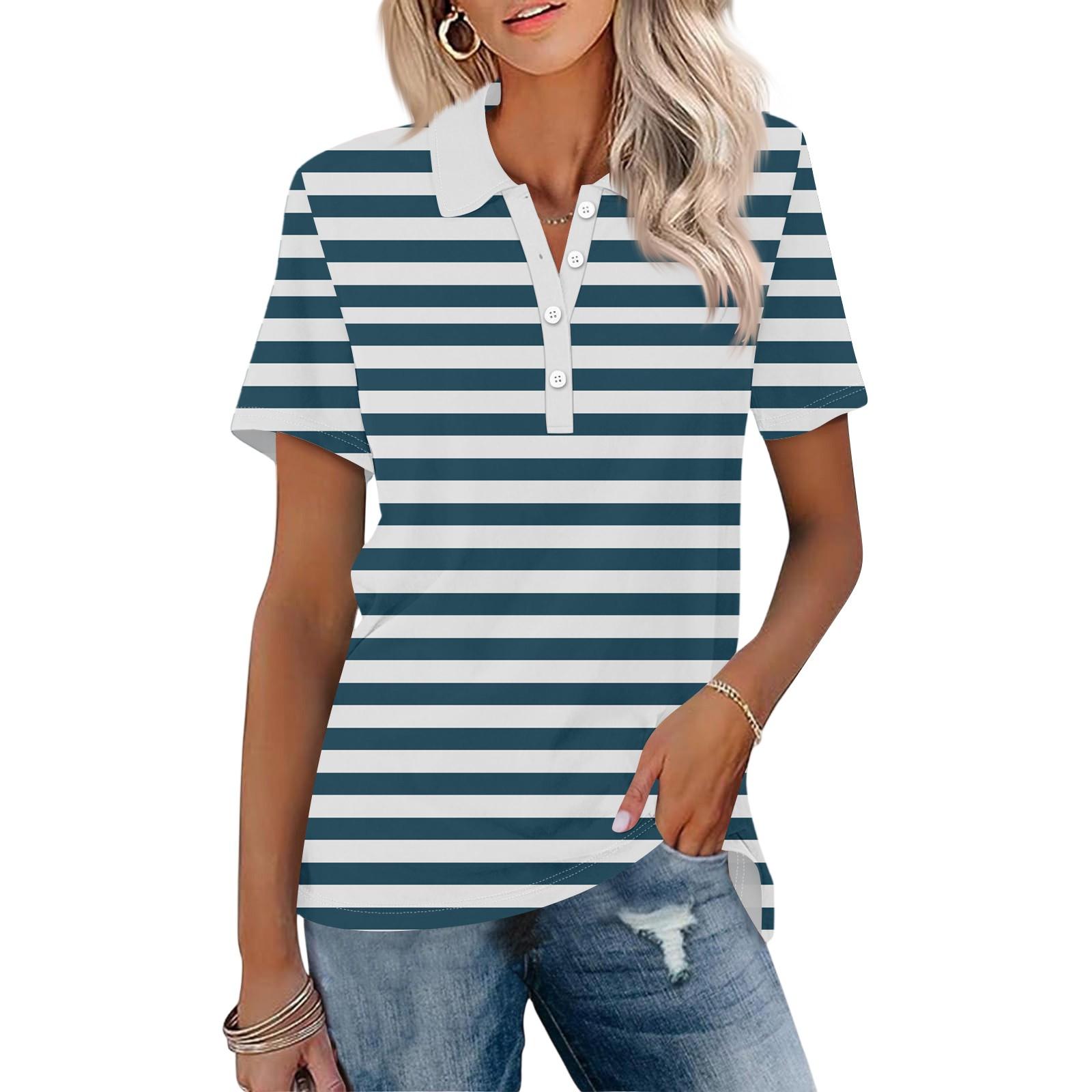 

Женская мода с коротким рукавом и принтом на пуговицах L синий