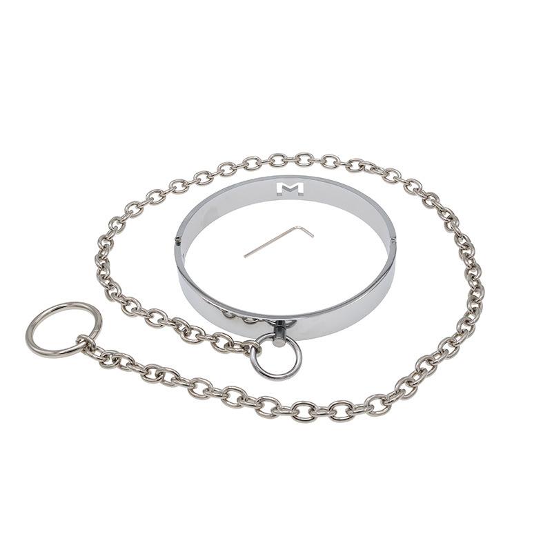 Metal Collar Sexy Toys with Traction Chain Bracelet Men and Women Alternative Adult Toy Props Passion