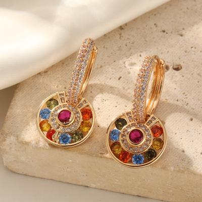 Modische Runde Bunte Zirkonia Hängeohrringe für Frauen Neue Goldene Hängeohrringe Hochzeitsparty Schmuck Accessoires