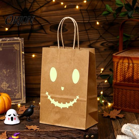 Night Glowing Holiday Bags Halloween Candy with Luminous Pumpkin Ghost Prints, Thickened Pattern Goodie Bag Paper Gift Bags, Trick or Treat