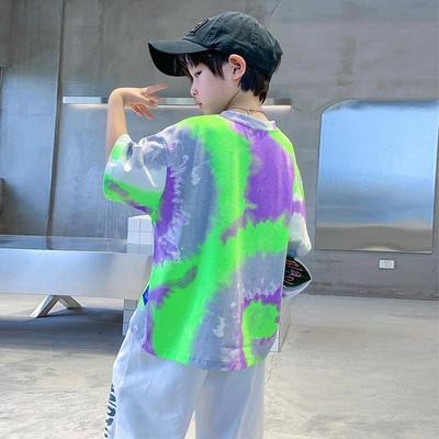 "Camiseta de Algodão Tie-Dye de Manga Curta para Meninos": Novo Estilo de Rua de Verão com Caimento Solto para Crianças"