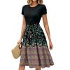 Mote Dame Casual Belte Kortermet Rund Hals Geometrisk Trykk Spleiset Elegant Temperament Kjoler