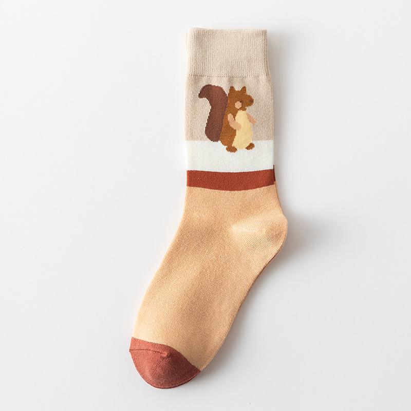 European & American Halloween Cartoon Socks: Pumpkin & Squirrel Mid-Calf Cotton for Men & Women
