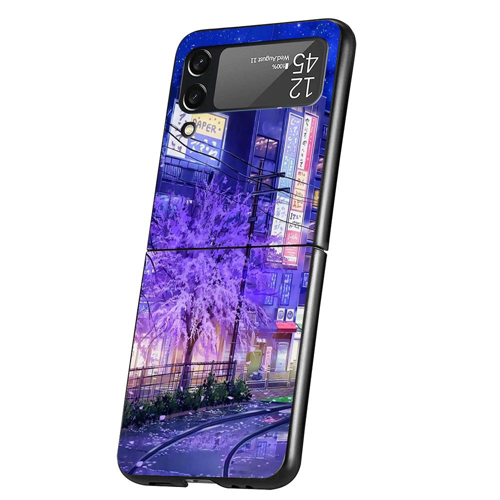 Anime Aesthetic Scenery Case Phone Cover for Samsung Galaxy Z Flip 7 6 5 4 3 5G ZFlip7 ZFlip6 ZFlip5 ZFlip4 ZFlip3 Black Fundas