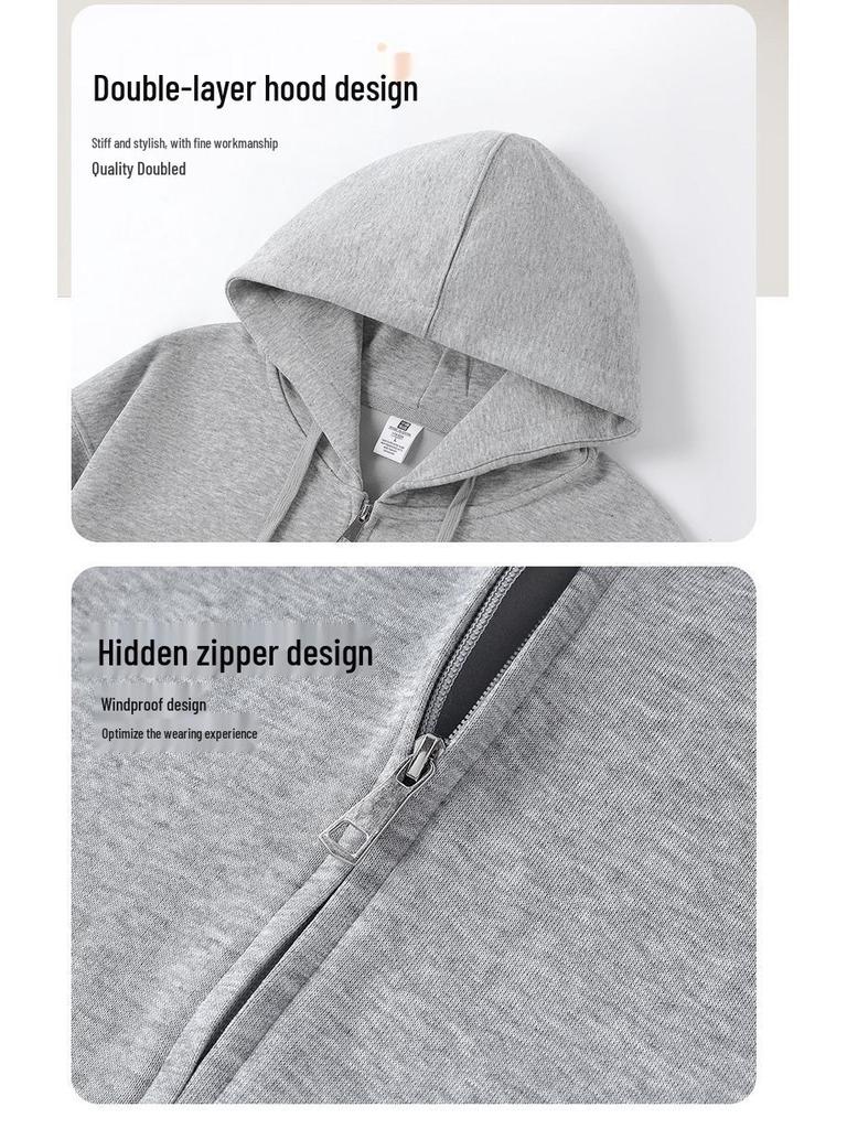 Cross-border Men's and Women's Hooded Zipper Cardigan: Trendy European and American Style Casual Solid Color Sports Jacket