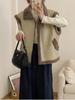 Winter Fashion Vintage Leather Lamb Wool Waistcoat Women New Design Warm Retro Short Vest Female Aesthetic Casual High Street Jacket
