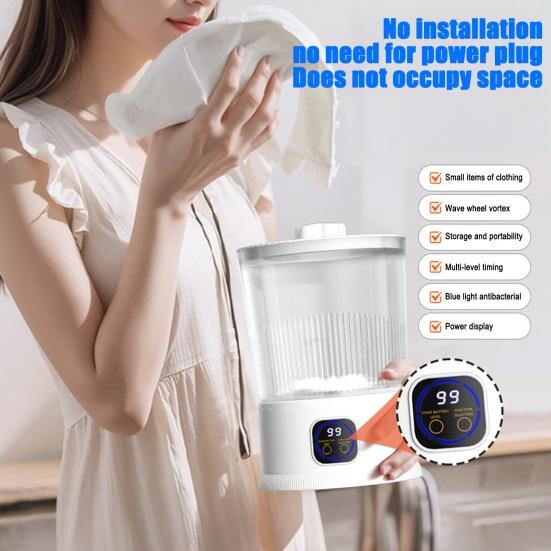 Mini Pralka 2L Bezprzewodowa Czyszczarka do Bielizny Cicha Praca Przenośna Pralka do Podróży Kempingu Użytku w Mieszkaniu