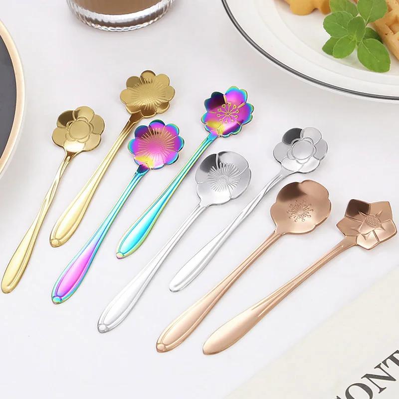 Set 8 Bucăți Linguriță Floricică Mică Oțel Inoxidabil 304 Linguriță pentru Înghețată Cafea Cadouri Veselă pentru Desert Accesorii Veselă de Bucătărie