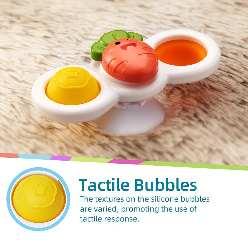 Hand Kids Cat Bath Toy with Suction Cup Spinner, Toy, Toy, (Carrot, Bee, Sun)