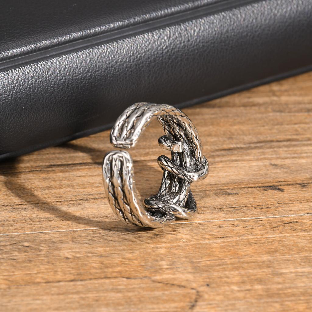 Retro Woven Metal Ring for Men Boys,Irregular 3 Layers Knot Opening Ring,New Punk Jewelry Gifts