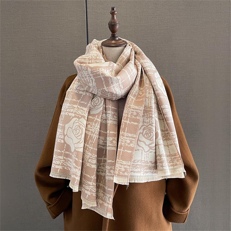 Luxury Brand Floral Print Scarf for Women Warmer Winter Cashmere Pashmina Scarves Shawls Female Thick Blanket Wraps Foulard