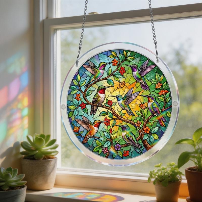Colorful Acrylic Puzzle Sun Catcher Window Decoration With Metal Chain For Home Gift DIY Art Craft Hanging Sun Catcher Signs