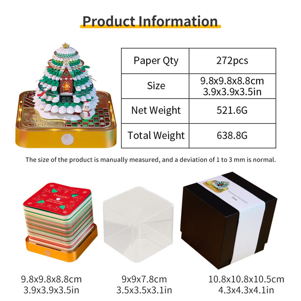 Schreibtisch-Uhr Kalender 2026 Schreibtischkalender Mit Licht 3D Abreißkalender Papier Schnitzkunst Notizblock Notizbuch Weihnachten