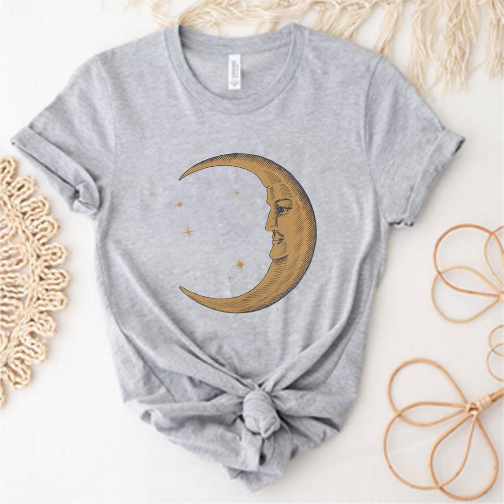 Boho Moon Tshirt Retro Comfort TShirt for Women Spiritual Astrology Short Sleeve Shirt Celestial Trendy Yoga Shirts