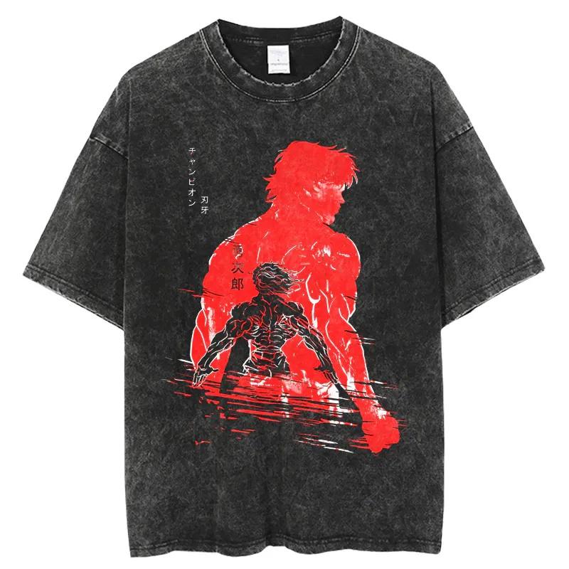 Baki Print Vintage Cotton Tees For Men Women Summer Casual Tshirt Tees Gym Workout Training Short Sleeve Tops Outfits
