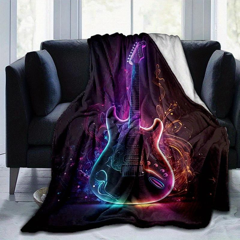 

1pc Guitar Printing Lightweight Flannel Blanket, Comfortable and Warm Blanket, for Camping Sofa Bed and Couch Office, Gift 100x150cm