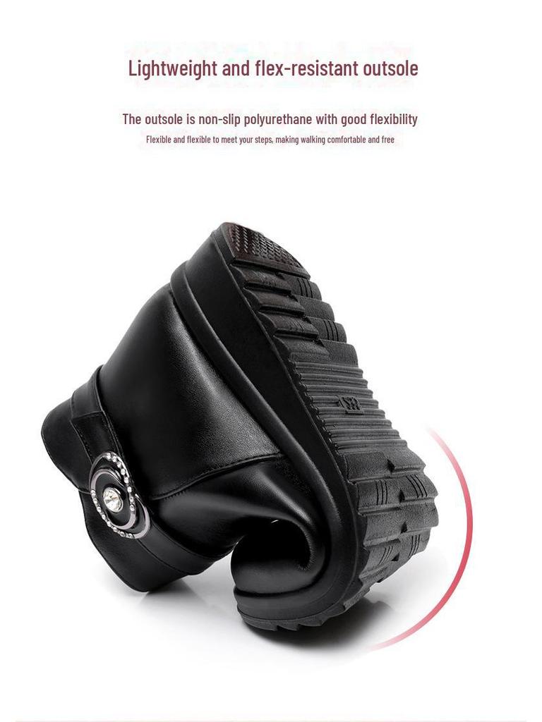 Γυναικείες Βελούδινες Μπότες Μικρού Μήκους από Βαμβάκι με Αντιολισθητική Σόλα για Μεσήλικες και Ηλικιωμένες - Ζεστά Χειμερινά Δερμάτινα Παπούτσια για Μαμάδες και Γιαγιάδες