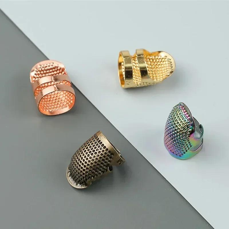 Sewing Thimble Adjustable Thimble Finger Protector Metal Finger Shield Ring Non-Slip Needle Press Finger Sleeve DIY Sewing Tool
