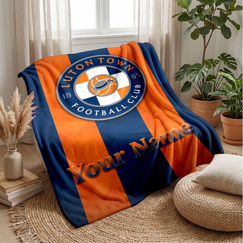 Luton Town Custom Name Text Flannel Blanket Soccer Logo Personalized Fleece Throw Blanket Special Gift For Sofa Bedroom Home