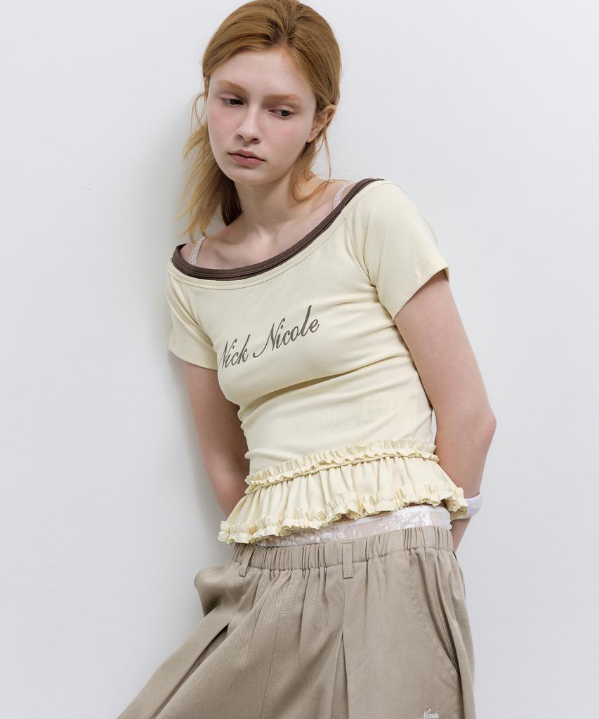 Nigaennikol Off-Shoulder Frill Crop Top_Cream