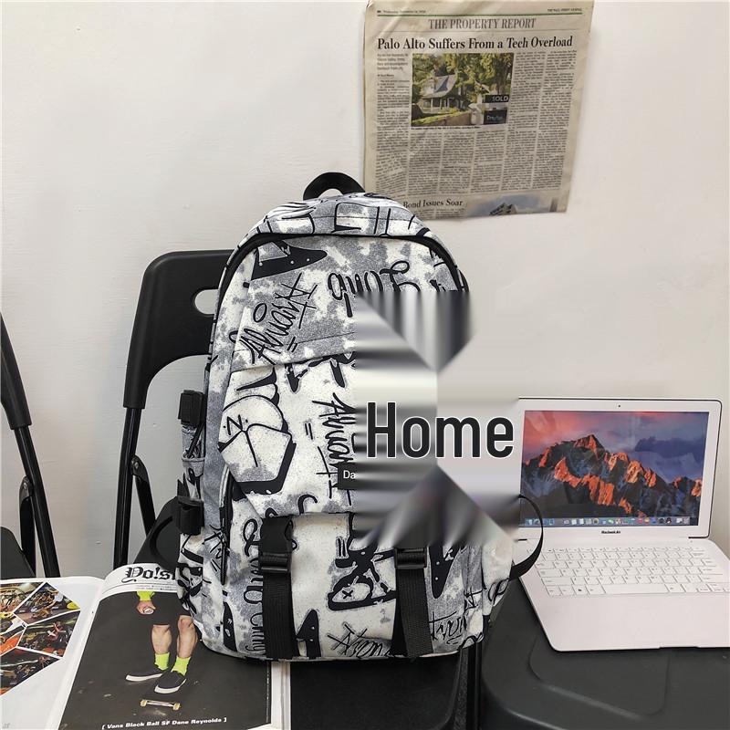 Trendy Harajuku-Style Graffiti Backpack for Students - Large Capacity, Unisex, Perfect for High School & College