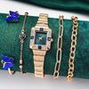 No Gift Box; Blue Gemstone Diamond-studded Ladies' Minimalist Steel Strap Watch; Simple and Unique Butterfly Bracelet Set of 5
