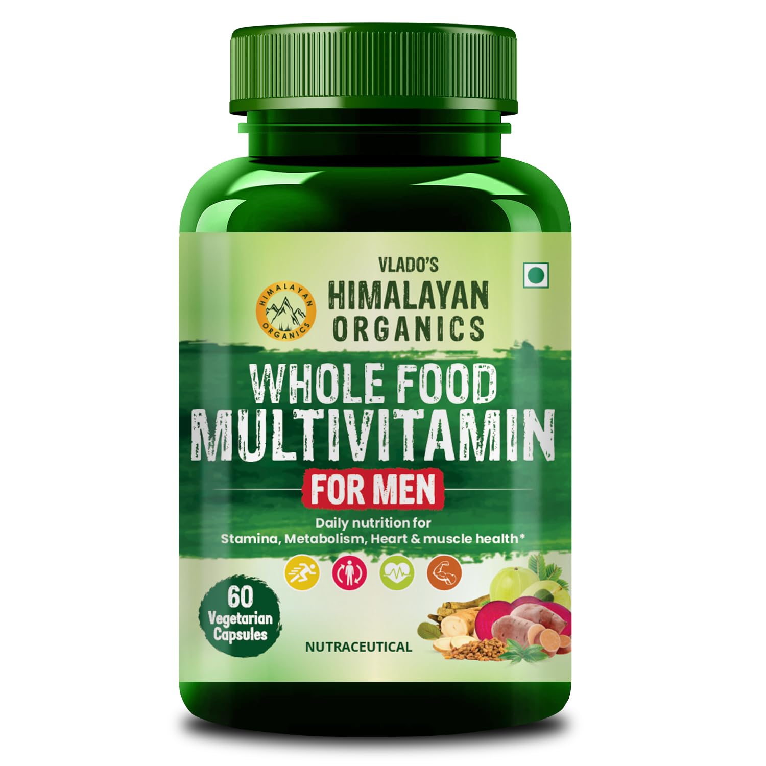 

Vlado s Himalayan Organics Whole Food Multivitamin for Men 60 Veg Capsules Boost Energy Immunity Brain Heart Eye Health