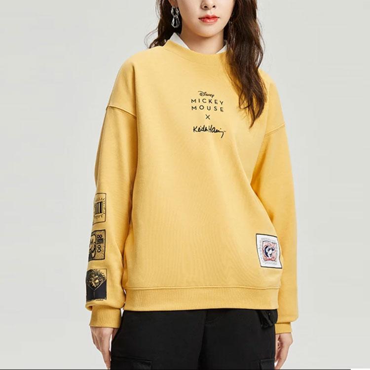 Li Ning X Disney Mickey X Keith Collaboration Casual Sports Breathable Pullover Sweatshirt Men sweatshirt Light-Ochre AWDR591-2