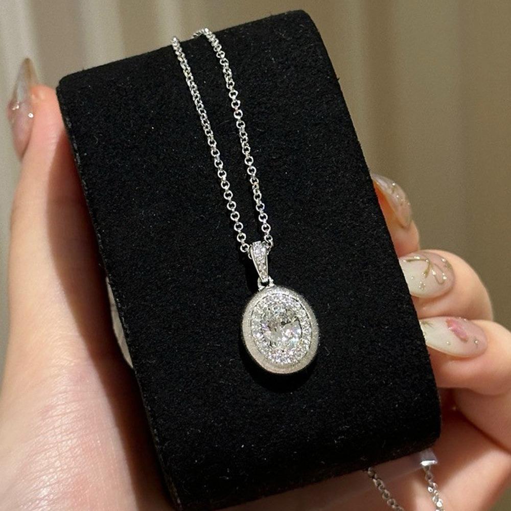 

vintage egg shaped brushed pendant Classic shiny necklace for women fashion High quality collar chain banquet jewelry gift 45cm серебряный