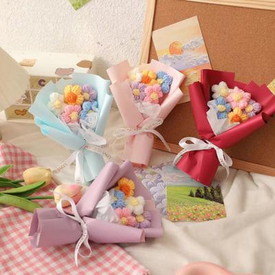 Handmade Crochet Flower Bouquet Small Puff Wildflowers Bouquet Birthday Anniversary Gifts for Mom Wife Best Friend Girlfriend