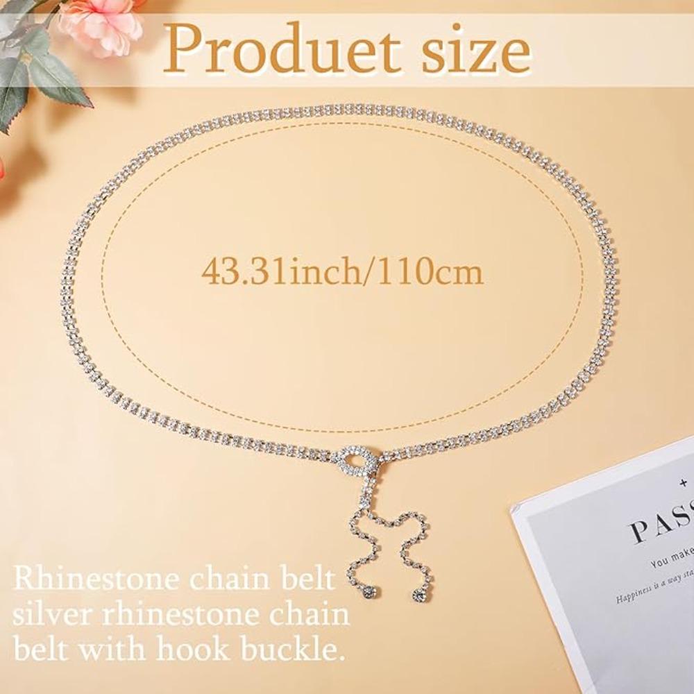 Silver Waist Chain Belt Rhinestone Decorative Belt Waistband Body Link Belts for Wedding Party