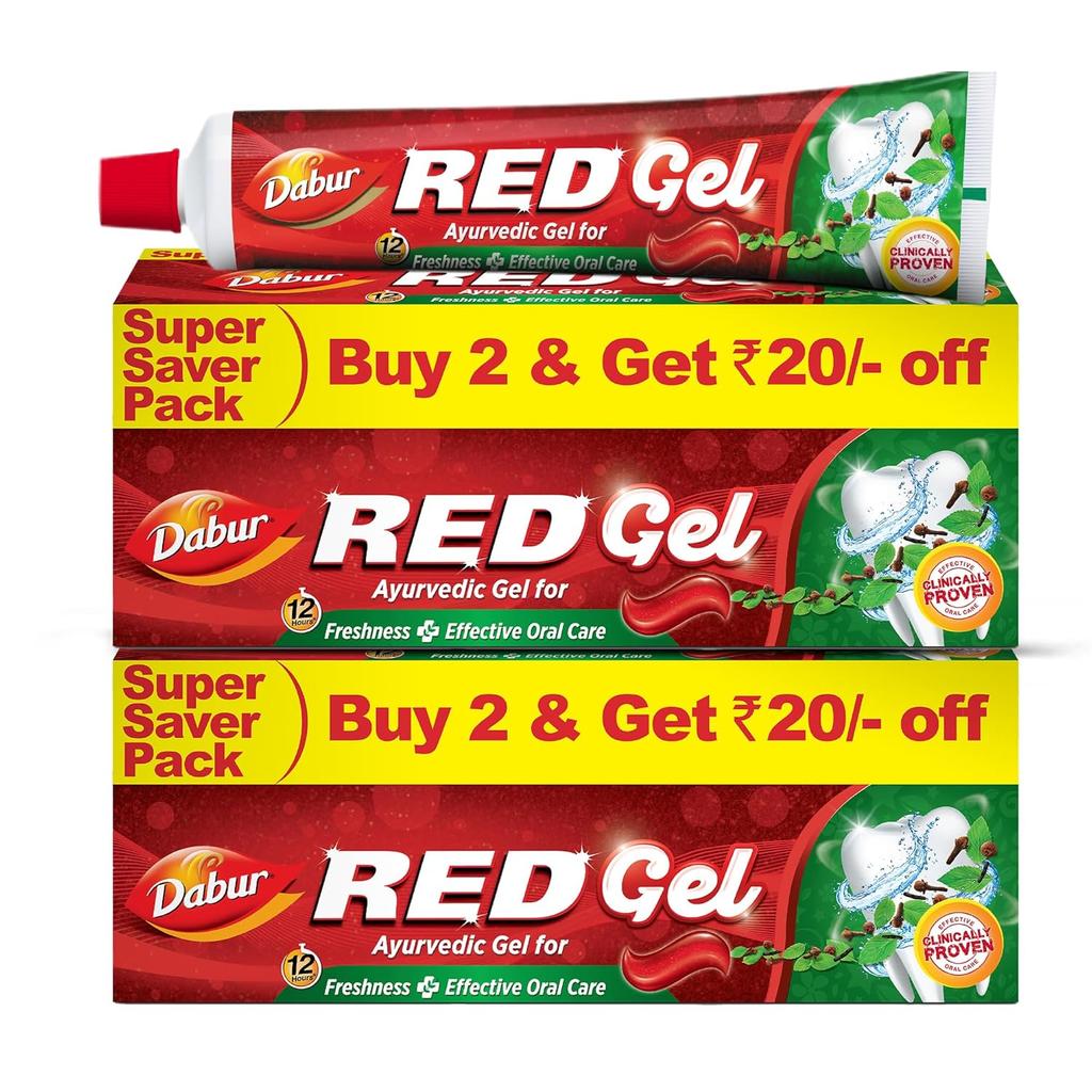 Dabur Red Gel Ayurvedic Toothpaste 600g Pack of 4 | Fresh Breath, Plaque & Gingivitis Protection | Natural Oral Care For Healthy Gums