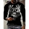 Round Neck 3D Skull Printed T-shirts Casual Short Sleeved Men's T-shirts - Soft Medium Stretch Polyester Fabric Spring and Autumn Relaxed Fit Clothing