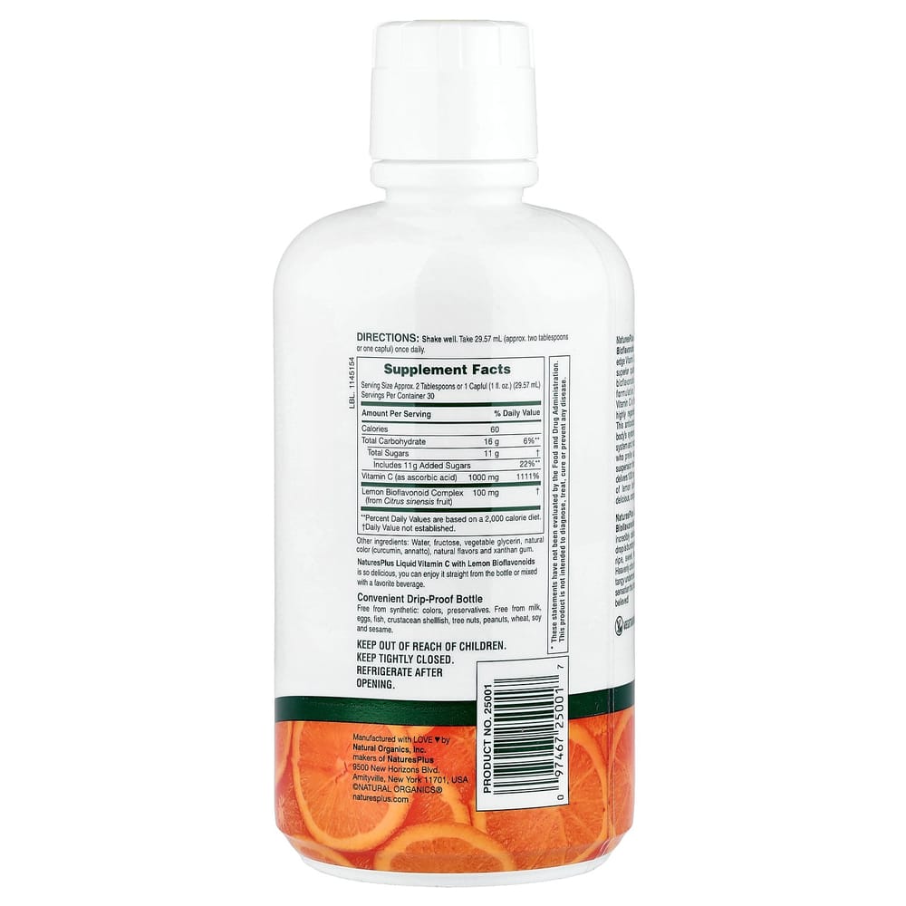 Nature's Plus Liquid Vitamin C Supplement, Orange Flavor, 1000mg, 30 Fl Oz (887.10 Ml)