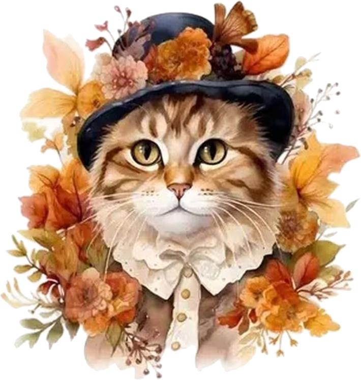 QT2185#15cm Adorable Cat In A Hat Surrounded by Flowers Car Sticker, Suitable for Laptop, Car, Truck, Van, SUV, Motorcycle, Bumper, Window