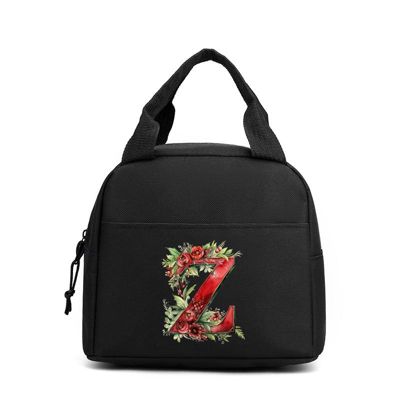 Trend niche print flower 26 letter pattern storage bag tote bag student lunch box bag portable