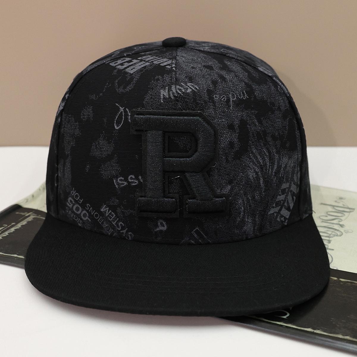 

1pc R letter embroidered fashion street hip-hop hat spring and summer flat brim baseball cap чёрный