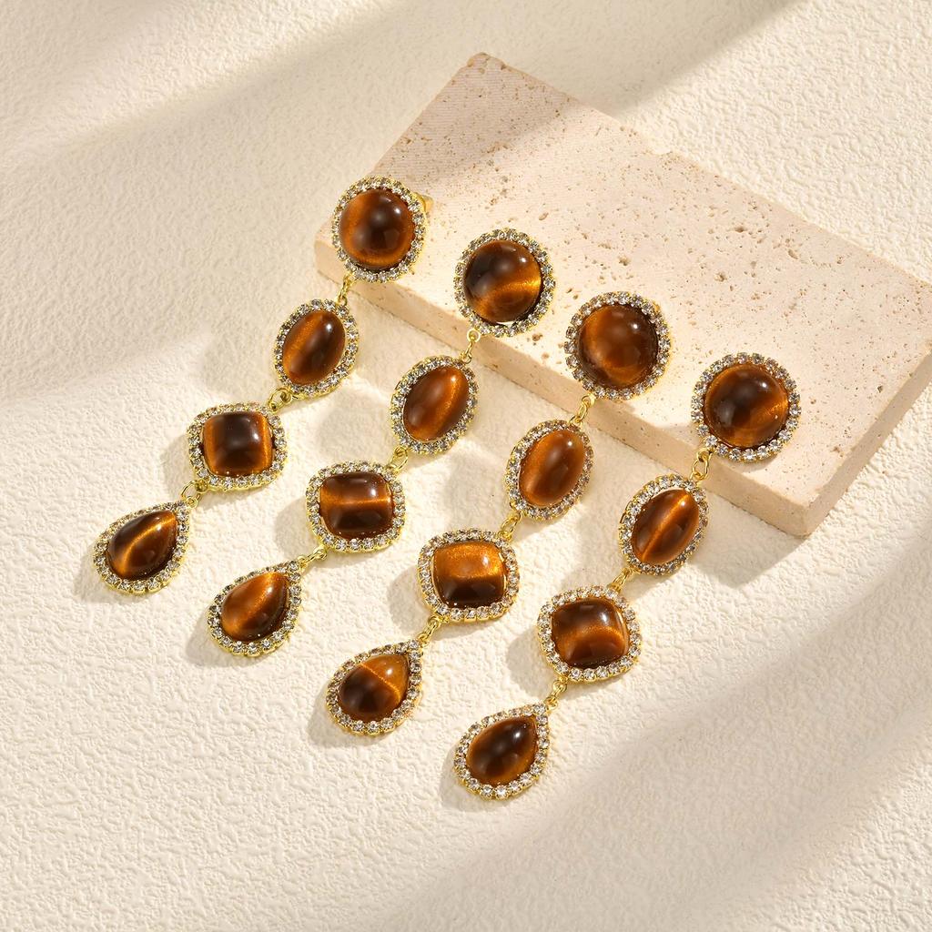 Luxurious Zircon Tiger Eye Earrings,Female Engagement Party Jewelry Temperament Women Wedding Ceremony Accessories