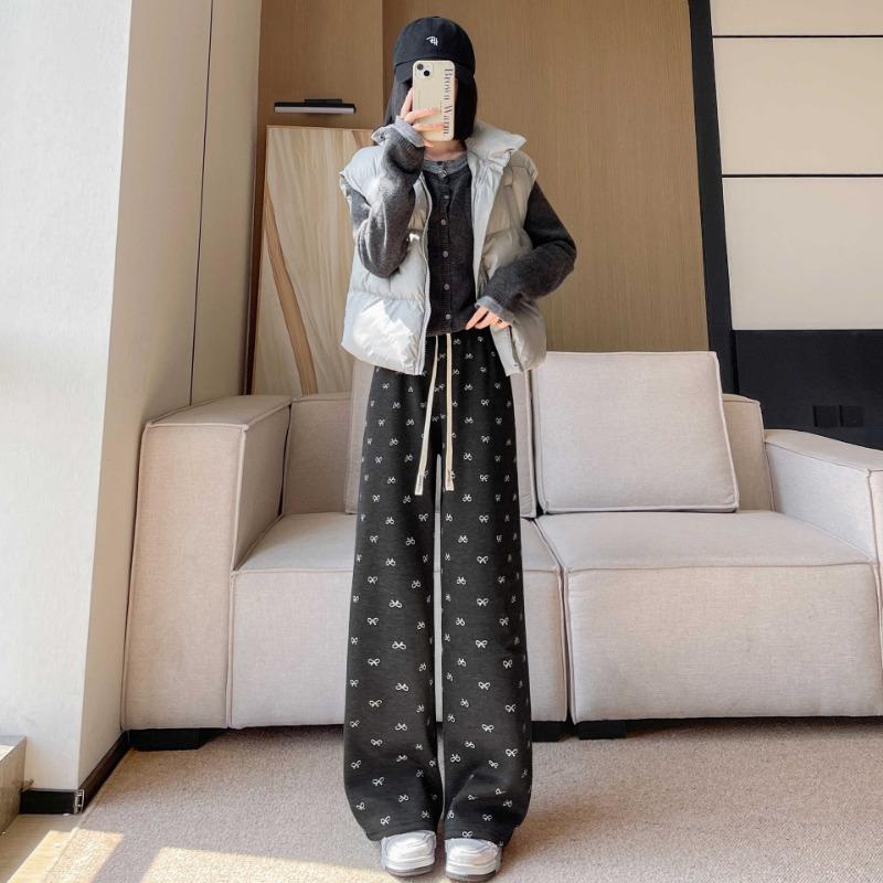 7 Bow Glutinous Rice Pants Autumn and Winter Velvet Thickened Wide-leg Pants Straight Trousers Yamamoto Pants Wide-leg Pants