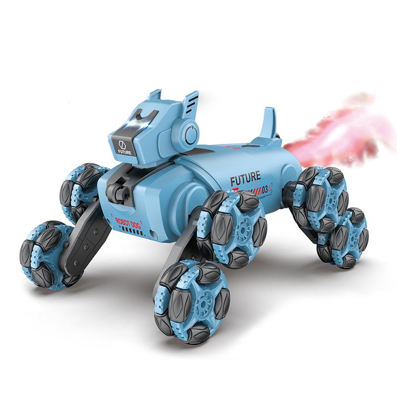 

Новый 2.4G Rc Robot Dog 360 Degree Drift Stunt Spray Remote Control Car Toy Toys Подходит для мальчиков и девочек Детей Высококачественный Подарок Электронный Питомец синий