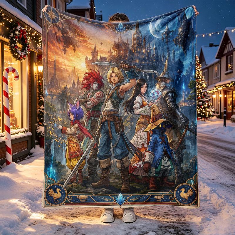 Final Fantasy Pattern Blanket for Home Decoration, Bed, Sofa, Car Travel, Camping, Suitable for All Seasons, Birthday Christmas Gift