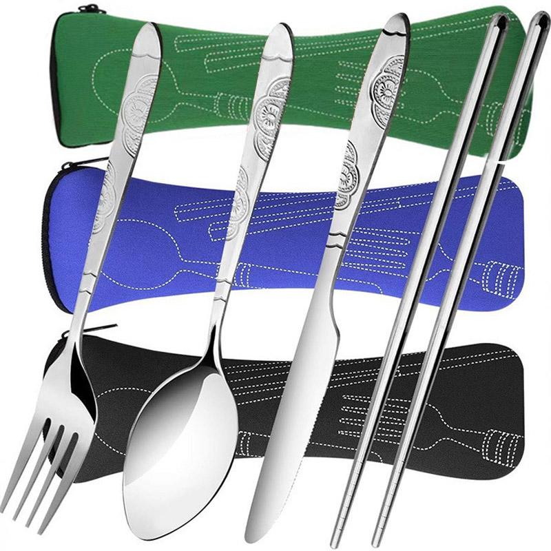 Edelstahl Bestecktasche Waschbar mit Reißverschluss Besteckset Etui Tragbare Tasche für Abendessen Haushaltswerkzeug Reisen Camping Löffel