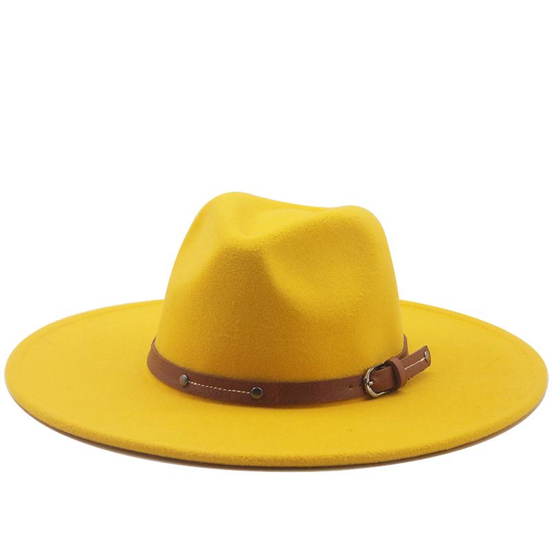 Simple 9.5CM Women Men Big Wide Brim Wool Fedora Hat British Style Winter Gentleman Elegant Lady Jazz Church Hats