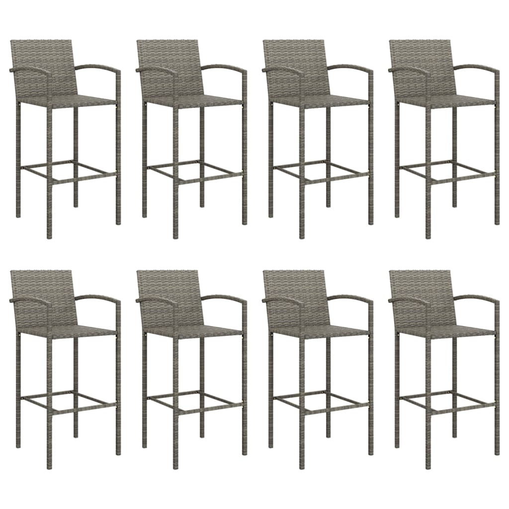9 Piece Garden Bar Set Grey Poly Rattan