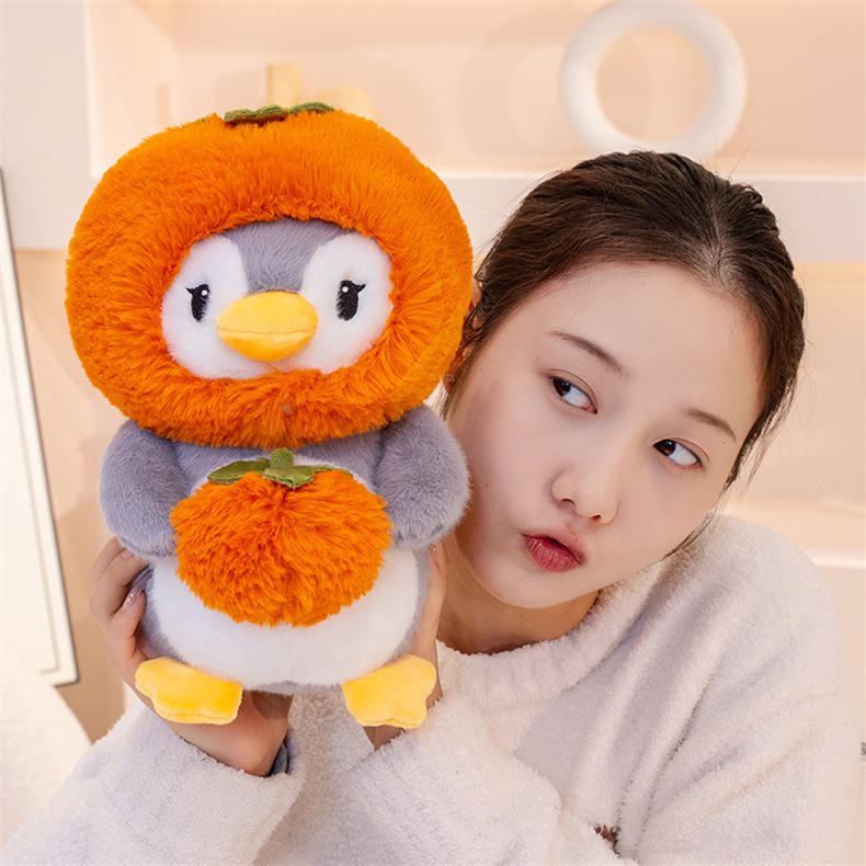 Adorable Cartoon Penguin Plush Toy - Persimmon Apple Design, Perfect Children's Gift