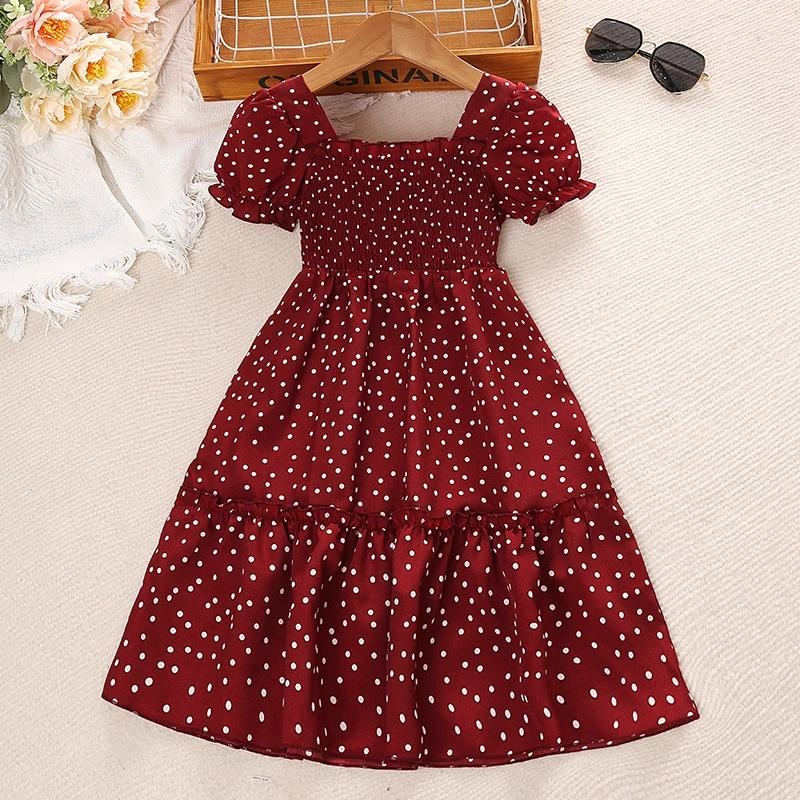 Girl Short Sleeves Print Dress Children Kid Casual Summer Beach Sundress Princess Dresses Clothes