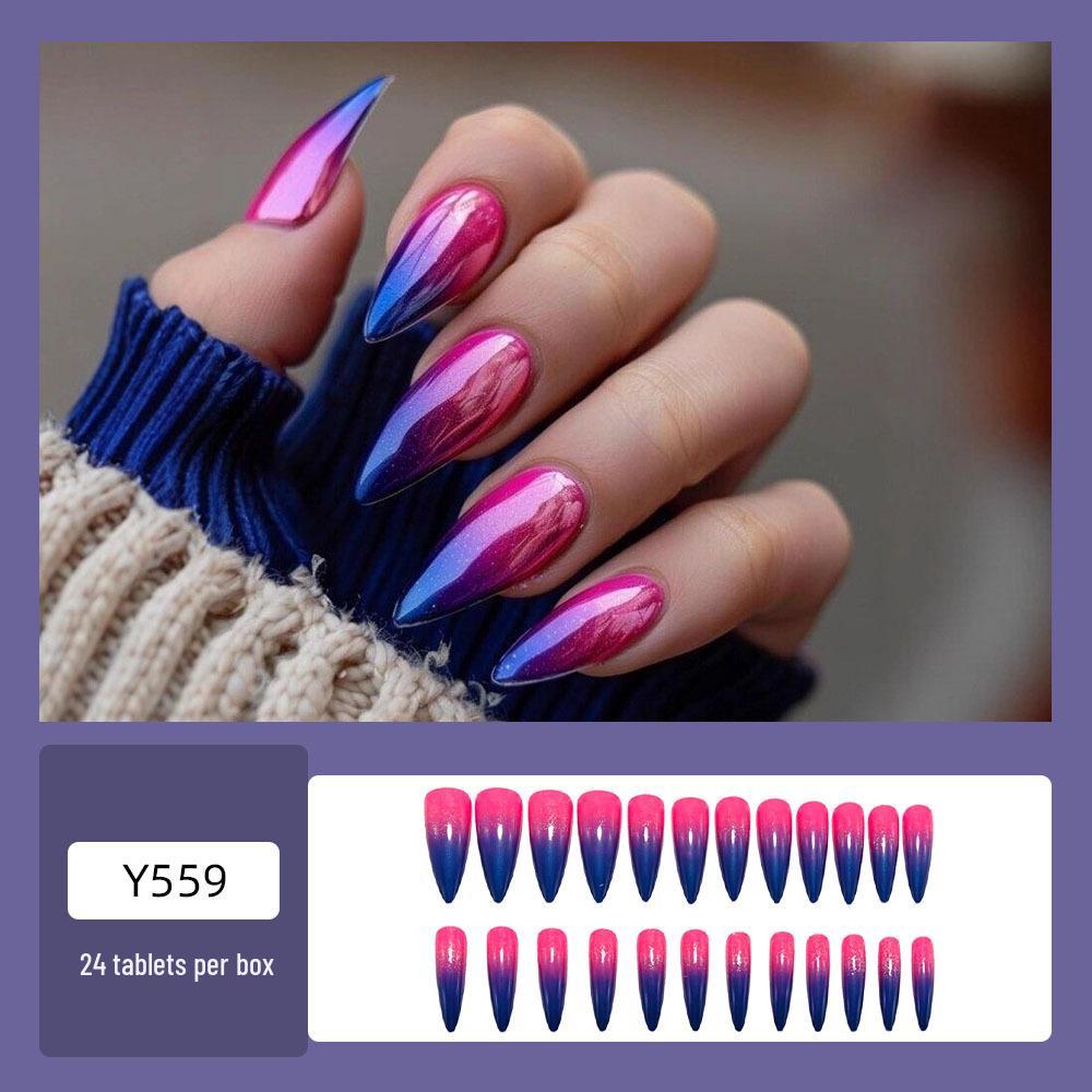 Long Almond Gradient French Nail Art Stickers - European & American Style